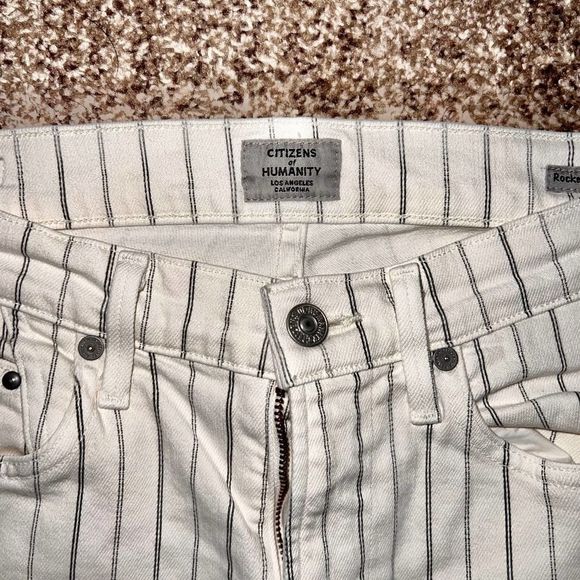 Citizens of Humanity Women's Rocket Crop High Rise Skinny Striped Jeans White - Picture 6 of 12